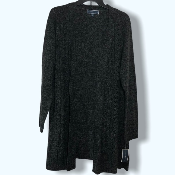 NWT Karen Scott Gray Knit Open Cardigan Sz 0X - Picture 1 of 6